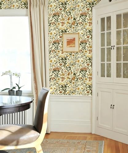Jeweluck Floral Peel and Stick Wallpaper Bird Wall Paper 16.9" x 118.1" - Image 5