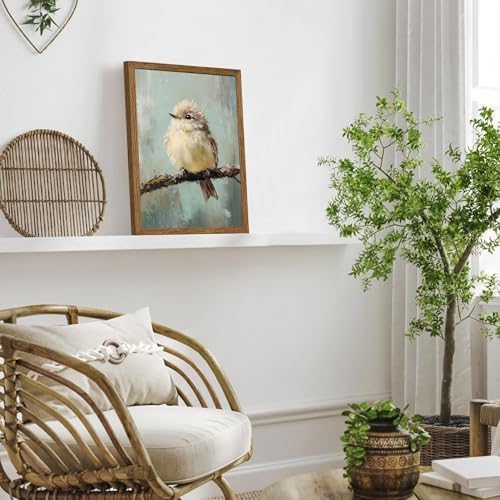AVECCO Cute Funny Fluffy Bird on Branch Wall Art Canvas Framed 12x16 inch - Image 3