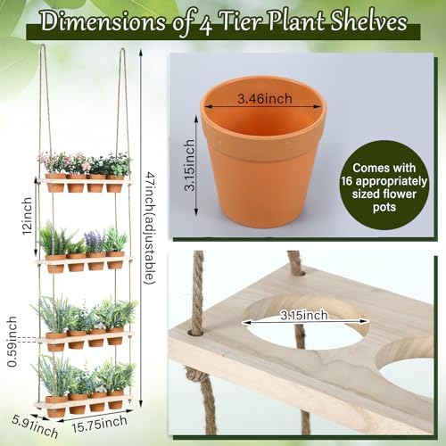FillTouch 16 Pcs 4 Tiered Hanging Herb Garden Wall Hanging Planter - Image 2