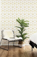 Safiyya 590"x17.3" Wallpaper Gold and White Peel and Stick Wallpaper Geometric by SAFIYYA