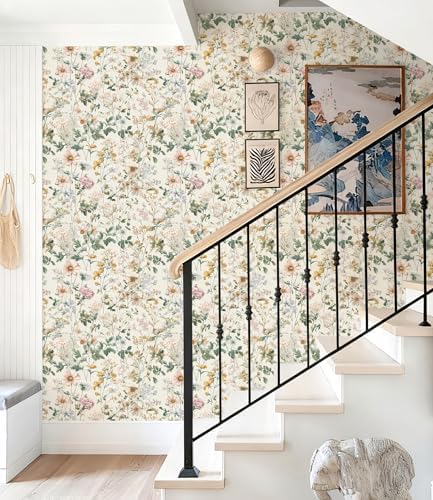 Vintage Floral Peel and Stick Wallpaper Beige Floral and Leaf Contact Paper - Image 5