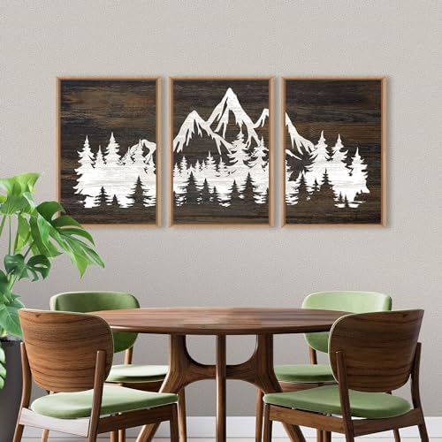 LHIUEM Large Mountain Tree Framed Canvas Wall Art Set, Modern White Forest Art - Image 2