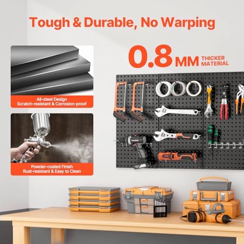VEVOR Metal Pegboard Panels, 3 Panels, Heavy Duty Steel Peg Board Wall Organizer - Image 3