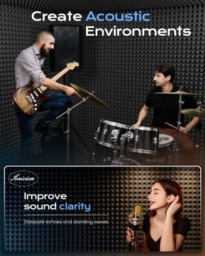 Sonicism Acoustic Panels 48 Pack Self-Adhesive Pyramid 2" X 12" X 12" Sound - Image 5