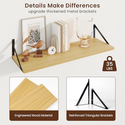 Axeman 30 Inch Floating Shelves, 10 Inch Deep Oak Wall Shelves Set of 2 - Image 5