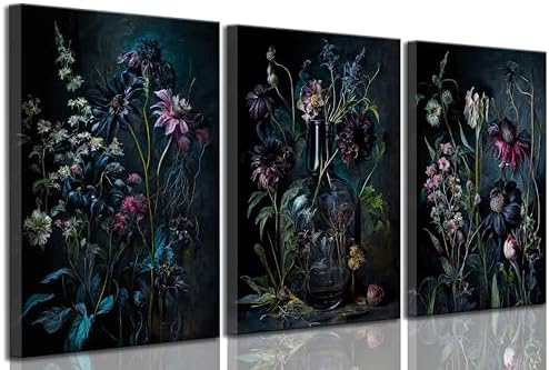 hijyord 3 Pcs Dark Academia Floral Canvas Wall Art 12x16in by hijyord