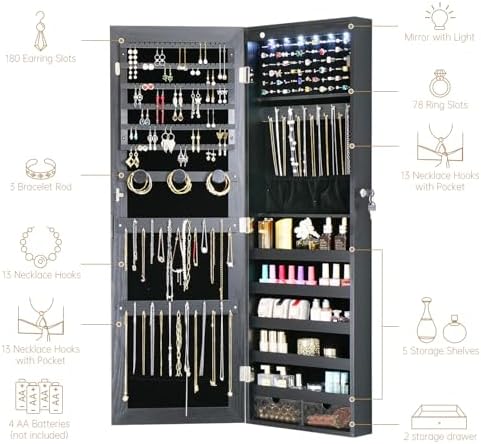 LED Jewelry Cabinet Armoire Organizer, Wall/Door Mount Jewelry Organizer and - Image 2