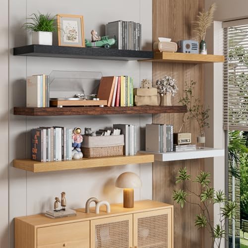 Heimlove 48W x 12D Long Floating Shelf, 12 Inch Deep Black Floating Shelves - Image 2