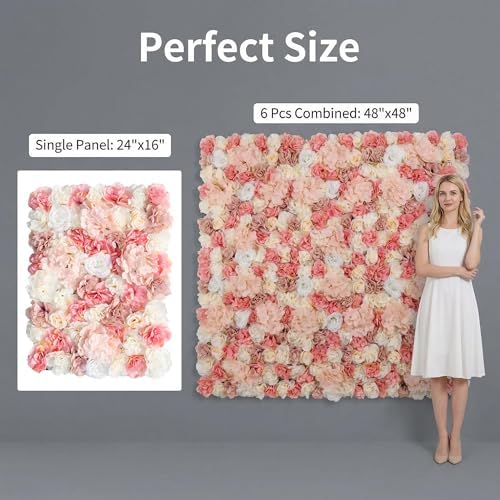 3D Flower Wall Backdrop 24x16 Inch Blush Pink & Ivory 2 Panels - Image 3