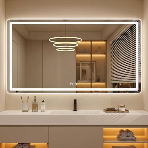LED Bathroom Mirror with Lights, 30 x 55 Lighted Vanity Wall Mirror by AMOISE