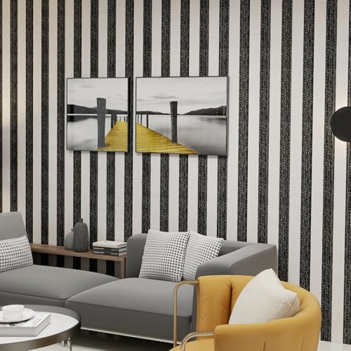 Black Stripe Peel and Stick Wallpaper A Set of 15.7" x 236" Black and White - Image 6