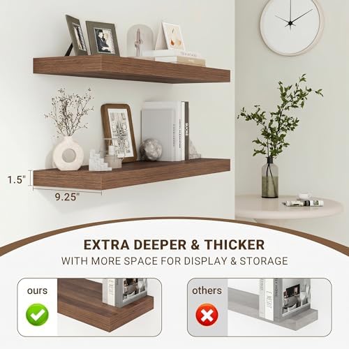 Acovy 40 Inch Floating Shelves, 3D Textured Wood Grain, Wooden Shelves - Image 5