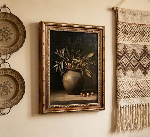 xikafou 3D Textured Canvas Wall Art, Vintage Carved Gold Frame, Rustic Olive - Image 7