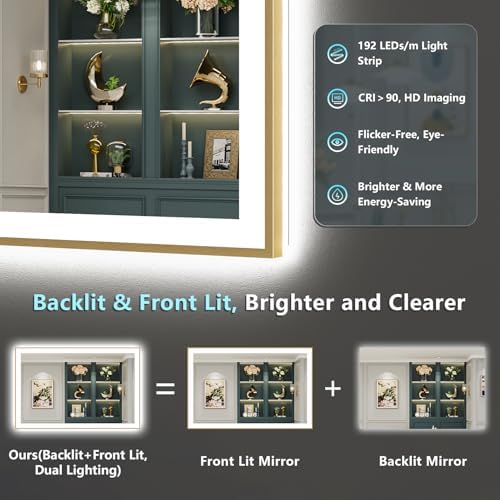 50x36 Gold LED Bathroom Mirror - Image 3
