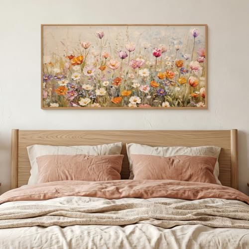 Large Nature Wildflowers Framed Canvas Wall Art, Vintage Daisy Painting - Image 5