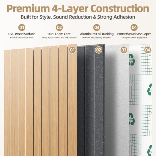 Peel and Stick Wood Slat Wall Panels, 3D PVC Faux Teak Wood Grain Wallpaper - Image 3