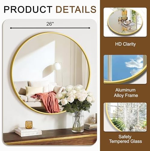 FGU Round Bathroom Mirror for Over Sink 2 Pack 26" Gold Circle Wall Mirror - Image 3