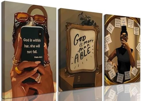 Framed Black Girl Wall Art Set of 3, Fashion Inspirational Black Woman Wall by Unknown