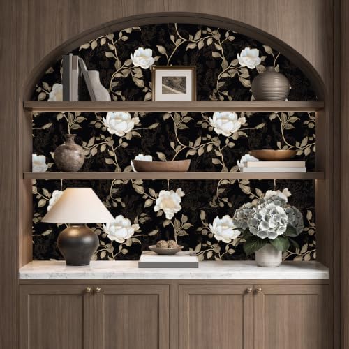 Laatse Vintage Dark Black Golden Floral Wallpaper Peel and Stick 17.5"x787" - Image 6
