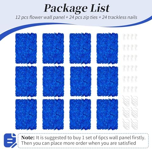 BLOSMON Royal Blue Flower Wall Backdrop Panels, 24 x 16 Inch - Image 6