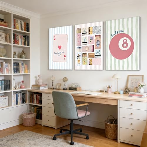 3Pcs Trendy Preppy Canvas Wall Art Pink Blue Matchbox Lucky 8 Ball Pictures - Image 5