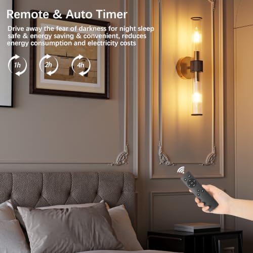 Morauroral Gold Walnut Battery Operated Wall Sconces Set of 2 - Image 7