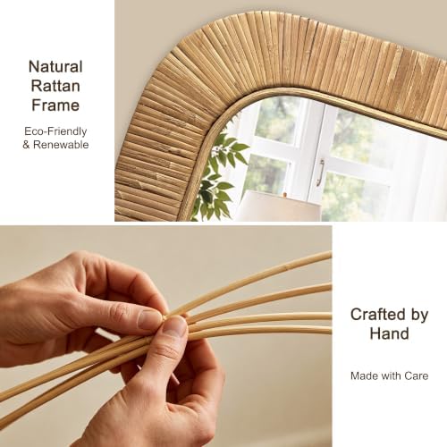 Decorative Rattan Wall Mirror, Boho Bathroom Modern Makeup, Rustic Wall Bohemia - Image 5