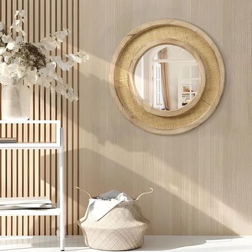 JJUUYOU Wood Mirror with Wood Frame Circle Mirrors - Image 3
