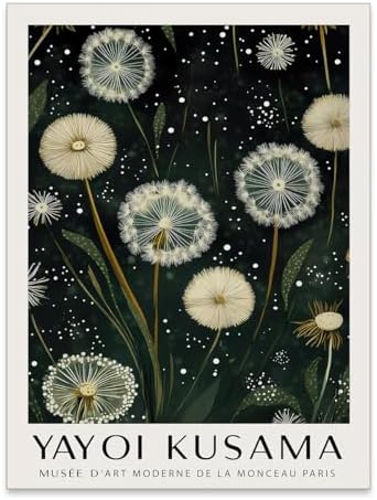rumlud Japanese Green Botanical Flower Poster Vintage Nature Dandelion Wall Art by rumlud