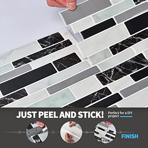 Art3d 10-Sheet Peel and Stick Faux Stone Tile, 11.8 x 11.8 in, Marble Black - Image 6