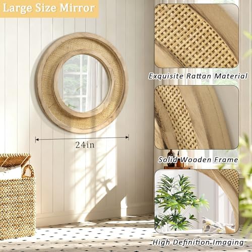 JJUUYOU Wood Mirror with Wood Frame Circle Mirrors - Image 2