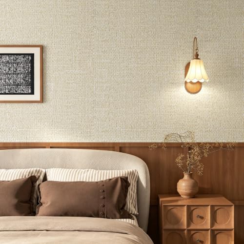 FunStick Beige Textured Grasscloth Peel and Stick Wallpaper Neutral 16"x80" - Image 5