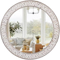 12in Round Mirror Farmhouse Wooden Frame Circle Mirrors, Rustic Decorative by FuxuiwyRoundWallMirror