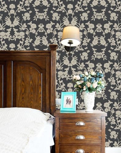 Vintage Floral Peel and Stick Wallpaper Black and White Damask Botanical Vine - Image 6