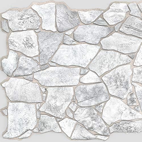 Dundee Deco REAZ244WG White Grey Faux Stone PVC 3D Wall Panel, 3.2 ft X 2.1 ft by DundeeDeco
