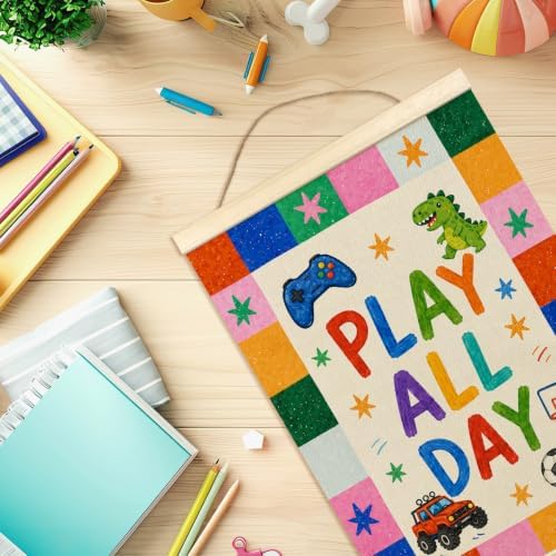 madalo Colorful Boys Play All Day Wall Art Poster Hanger Frame, Cute Cartoon - Image 7