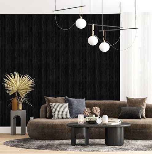 Black Grasscloth Peel and Stick Wallpaper Texture Contact Paper A Set of 15.7" - Image 2