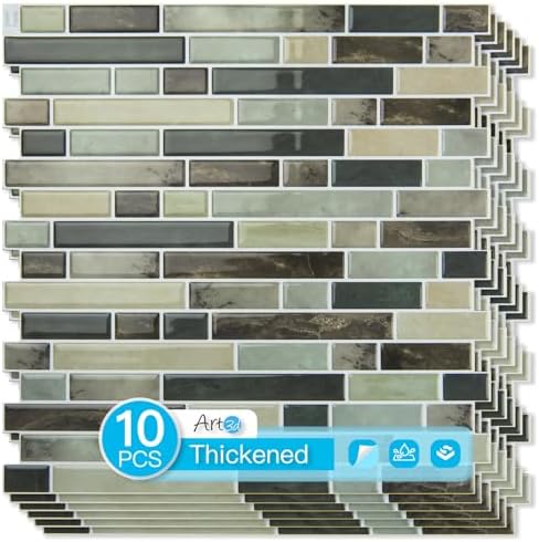 Art3d Linear Design Tile Peel and Stick Backsplash, Dark Brown by Art3d