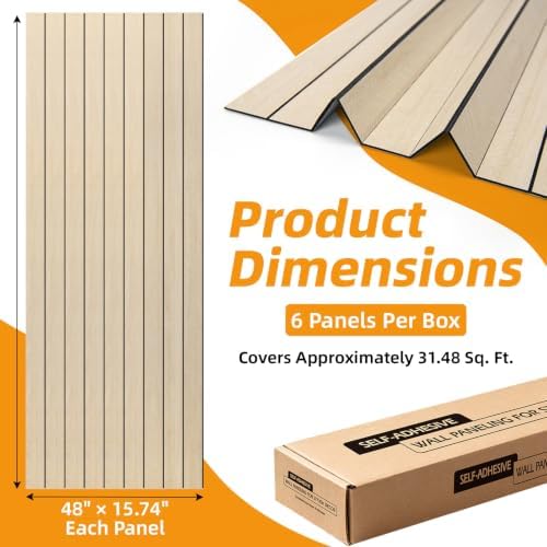 WOWSTAR 6-Pack Peel and Stick PVC Wood Slat Wall Panel，Thickened Wood Grain - Image 5