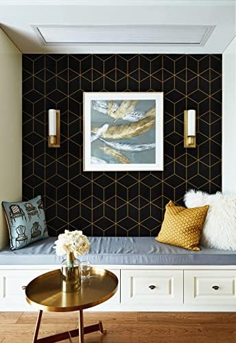 Safiyya 590"x17.3" Black Wallpaper Gold and Black Contact Paper Peel and Stick - Image 4