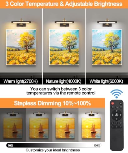 Tassuowell LED Picture Lights for Wall Rechargeable, Battery Operated Art Light - Image 2