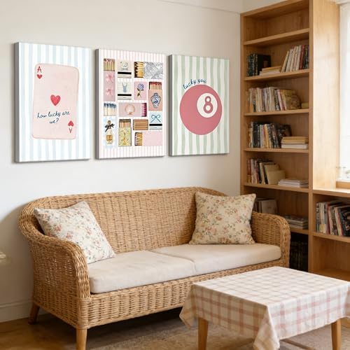 3Pcs Trendy Preppy Canvas Wall Art Pink Blue Matchbox Lucky 8 Ball Pictures - Image 7