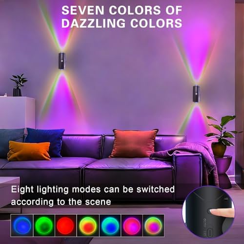 Rechargeable Motion Sensor Night Light, Magnetic RGB Wall Sconces 2 Pack - Image 3