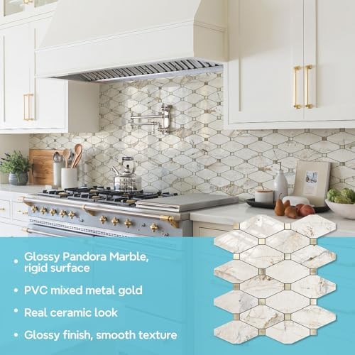 STICKGOO 10 Sheets Peel and Stick Backsplash Tiles, Glossy Pandora Marble - Image 3