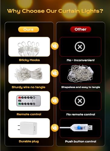 Brightown 600 LED Curtain Lights, 20 FT Plug in Fairy Lights - Image 5