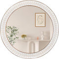 24 inch Round Rustic Wooden Mirrors, Distressed Circle Mirror by FuxuiwyRoundWallMirror