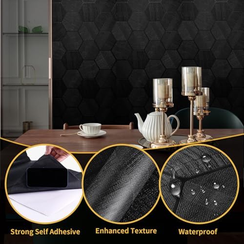 Black Peel and Stick Wallpaper Self Adhesive 3D Hexagon Geometric - Image 4