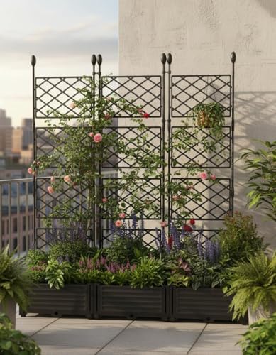 3 PCS Raised Garden Bed with Trellis & Privacy Screen, Outdoor Trellis by GarveeLife