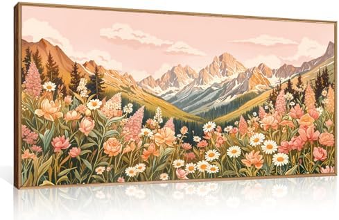 LHIUEM Large Abstract Colorful Mountain Framed Canvas Wall Art, Boho Pink by LHIUEM