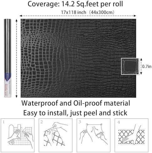 Arthome 17"×120" Black Crocodile Peel and Stick Wallpaper, Charcoal Black - Image 7